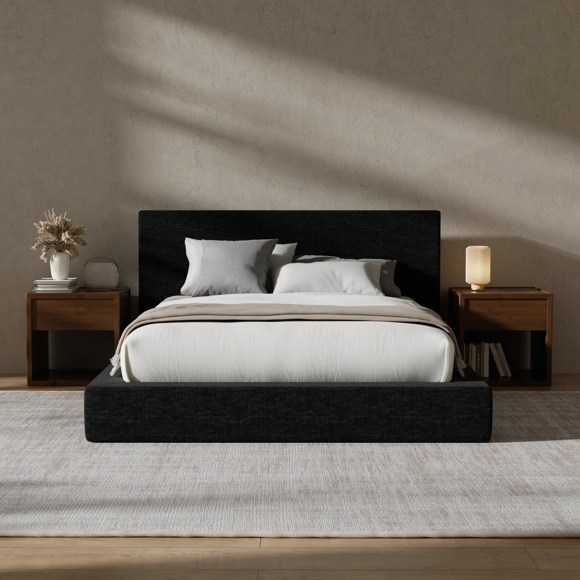 RECCI Airframe Upholstered Modern Low Profile Platform Bed Frame - Full Size, No Headboard Option, 5-In High-Resiliency Foam Upholstery, Sturdy Steel Bedframe, No Box Spring Needed, Easy Assembly, Apartment Furniture,Dorm Essentials,Home Decor