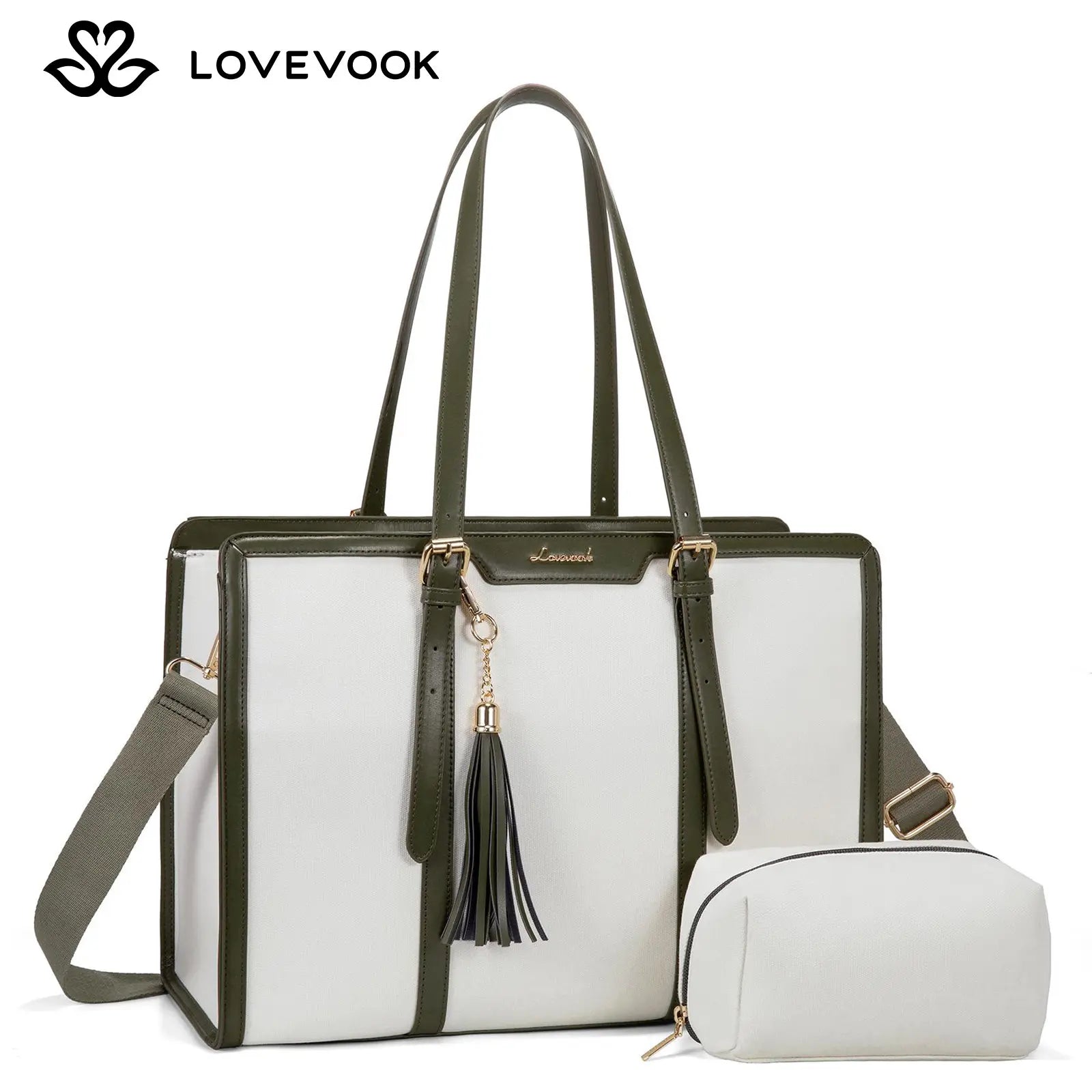 LOVEVOOK Canvas Laptop Tote Bag 15.6 & 17.3 Inches for Women with Clutch Purse, Lightweight Tote Bag with 2 Cup Holder, Purses for Women, Computer Bag for Work, Office, Casual. Dealsforyoudays