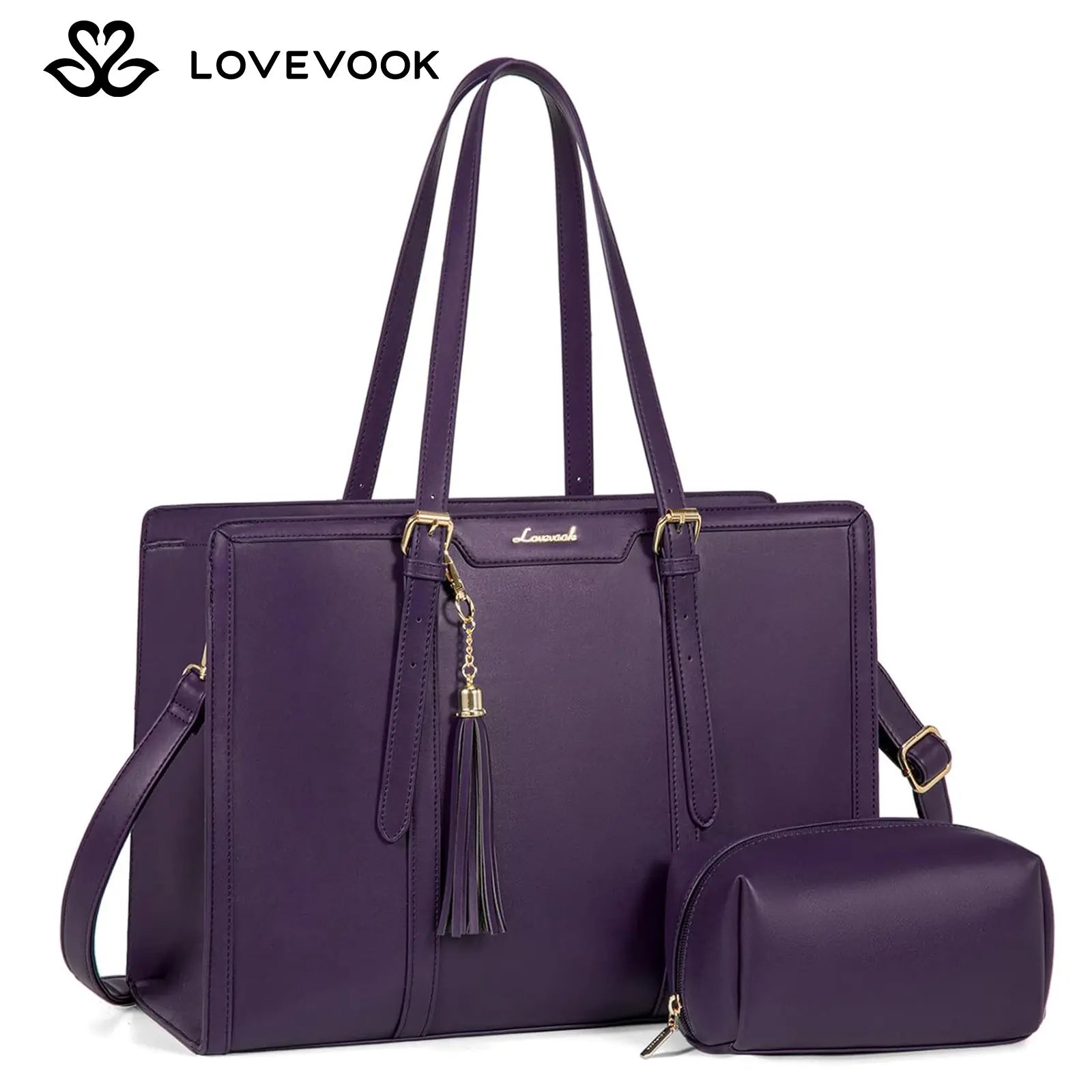 LOVEVOOK Canvas Laptop Tote Bag 15.6 & 17.3 Inches for Women with Clutch Purse, Lightweight Tote Bag with 2 Cup Holder, Purses for Women, Computer Bag for Work, Office, Casual. Dealsforyoudays