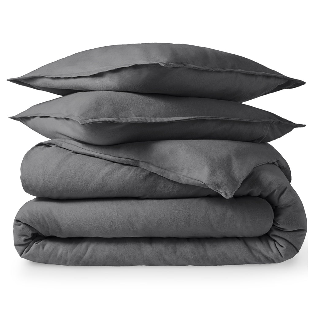Flannel Duvet Cover Set - 100% Flannel Cotton - Double Brushed - Queen, Gray
