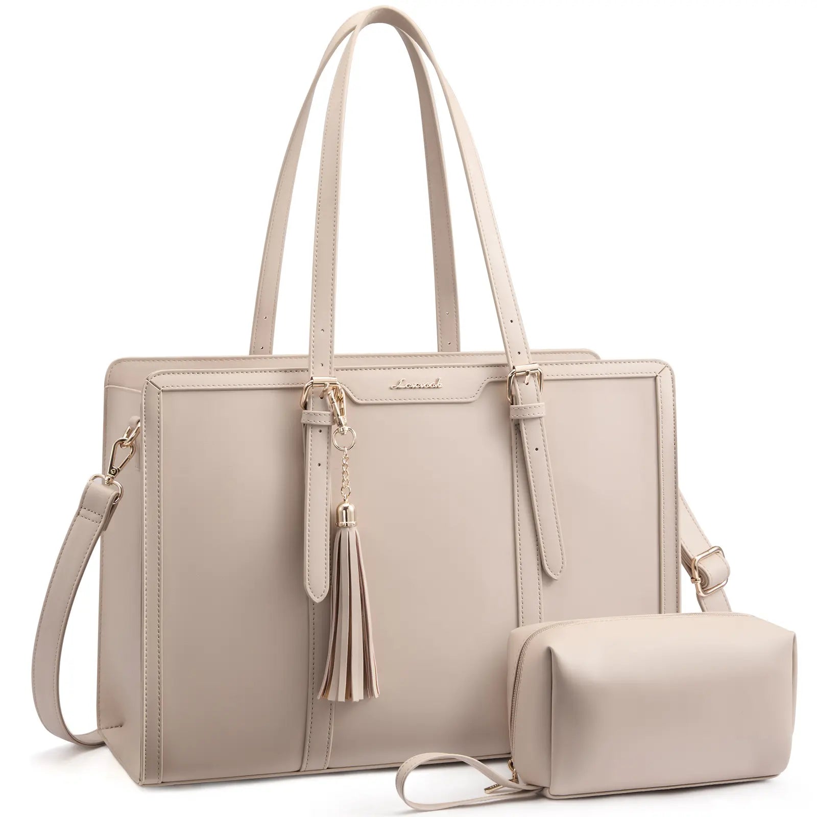 LOVEVOOK Canvas Laptop Tote Bag 15.6 & 17.3 Inches for Women with Clutch Purse, Lightweight Tote Bag with 2 Cup Holder, Purses for Women, Computer Bag for Work, Office, Casual. Dealsforyoudays
