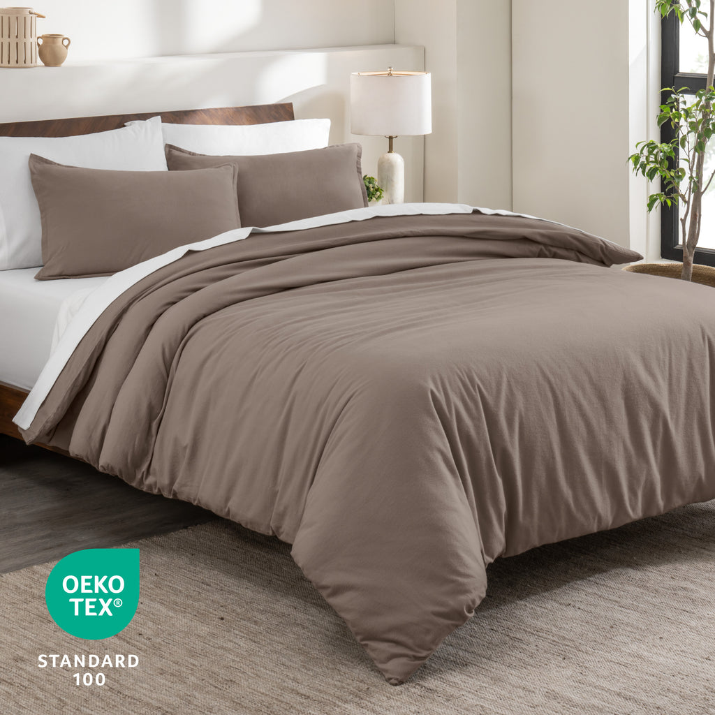 Flannel Duvet Cover Set - 100% Flannel Cotton - Double Brushed - Twin/Twin XL, Taupe