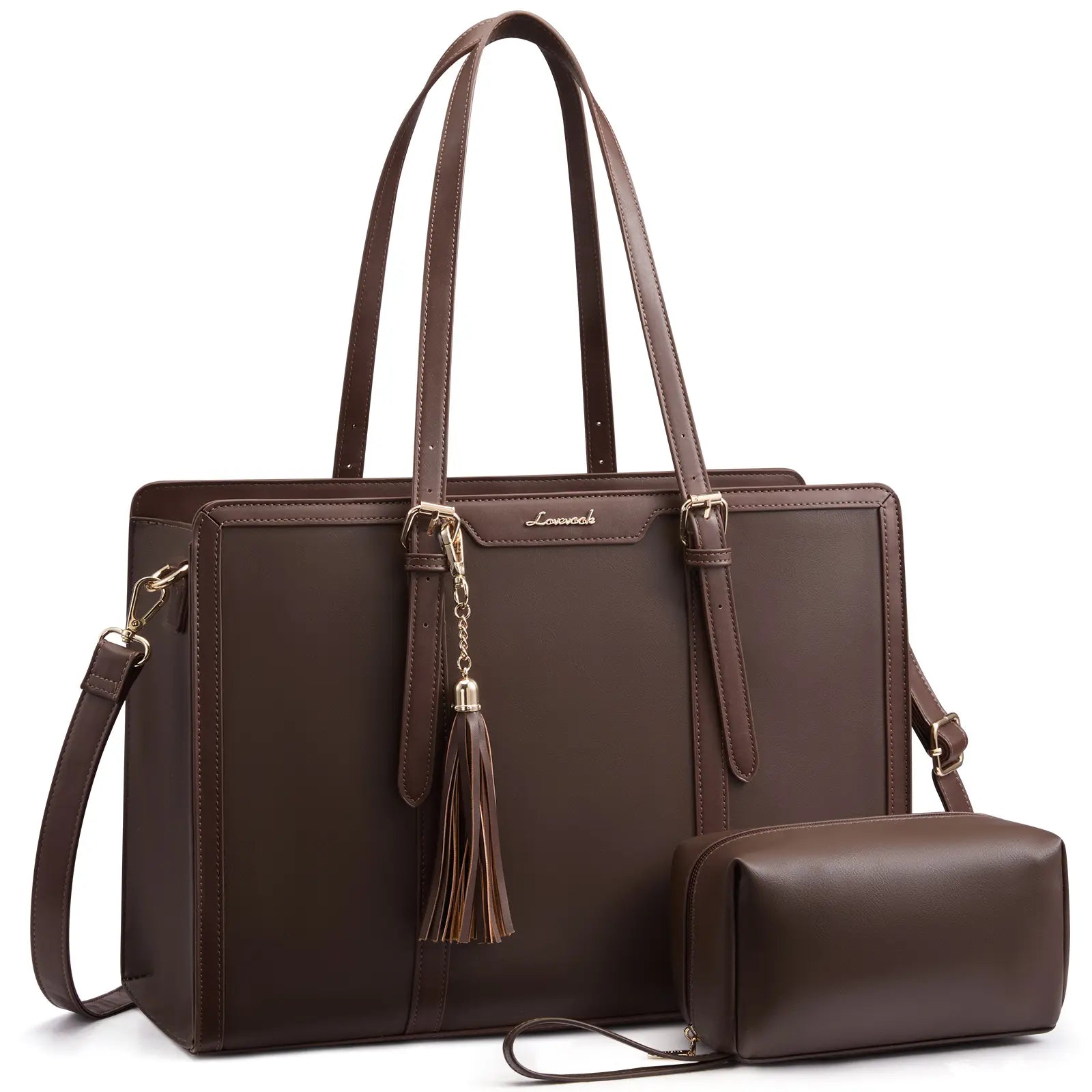 LOVEVOOK Canvas Laptop Tote Bag 15.6 & 17.3 Inches for Women with Clutch Purse, Lightweight Tote Bag with 2 Cup Holder, Purses for Women, Computer Bag for Work, Office, Casual. Dealsforyoudays