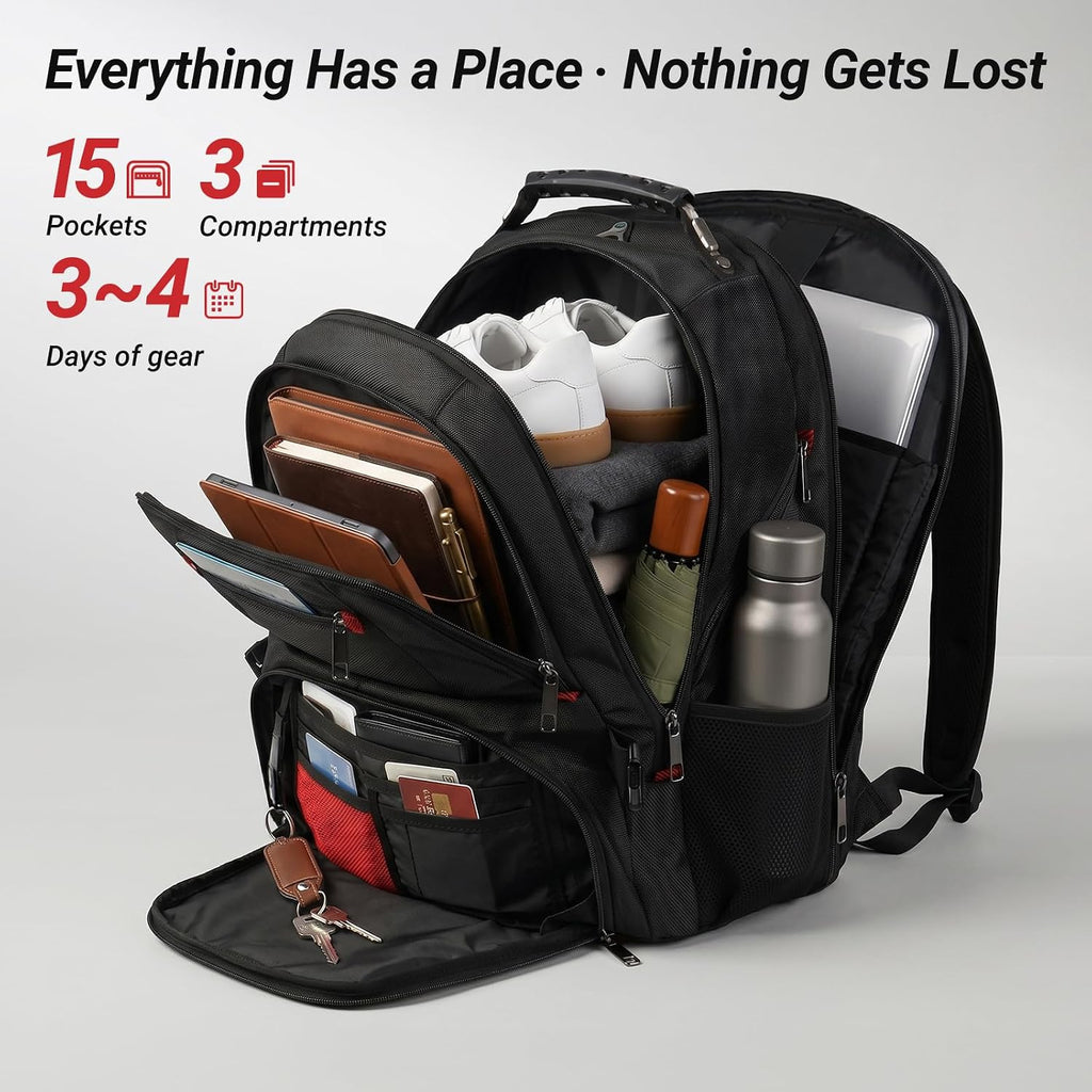Large Laptop Backpack for Men, Heavy Duty Travel Backpack | Carry on Flight Approved, 17 Inch College Work Bookbag, Water Resistant Business Backpack for Men Women Mochilas Para Hombres