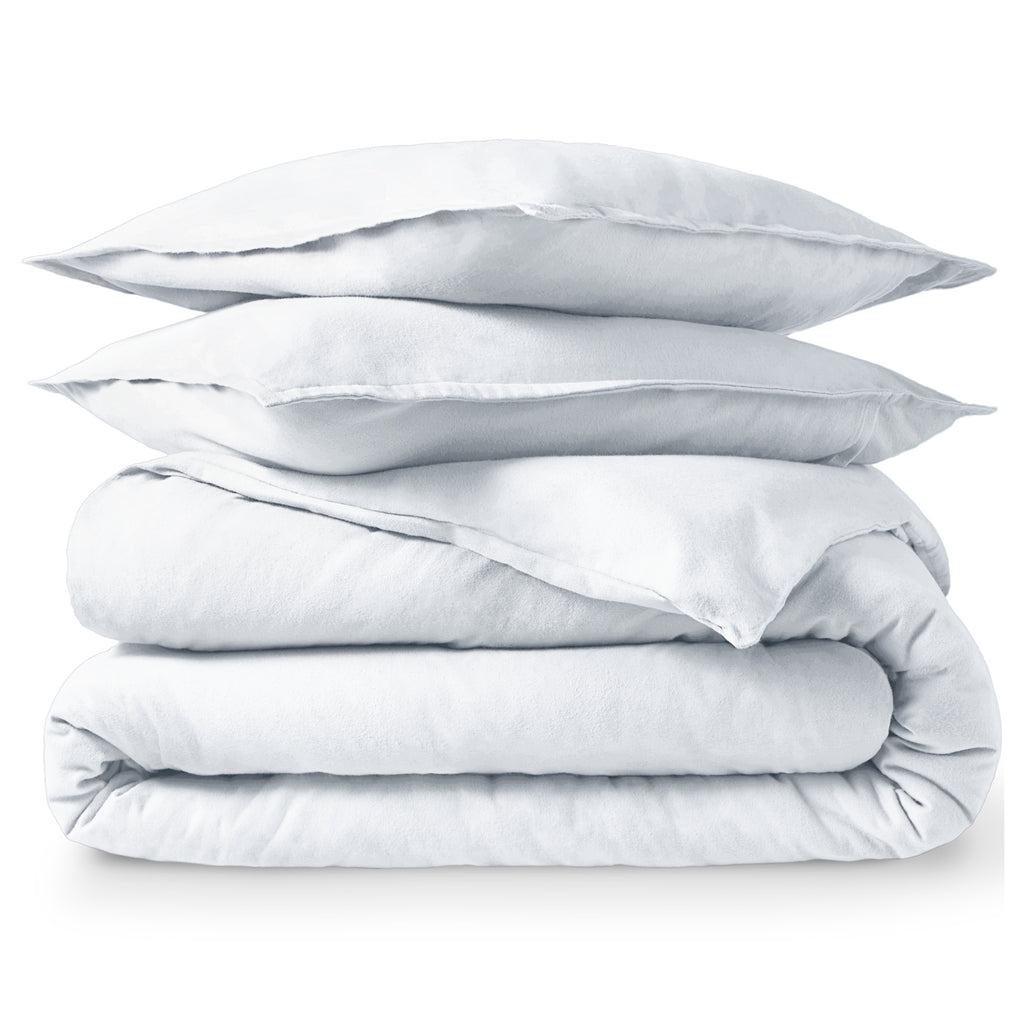 Flannel Duvet Cover Set - 100% Flannel Cotton - Double Brushed - Queen, White