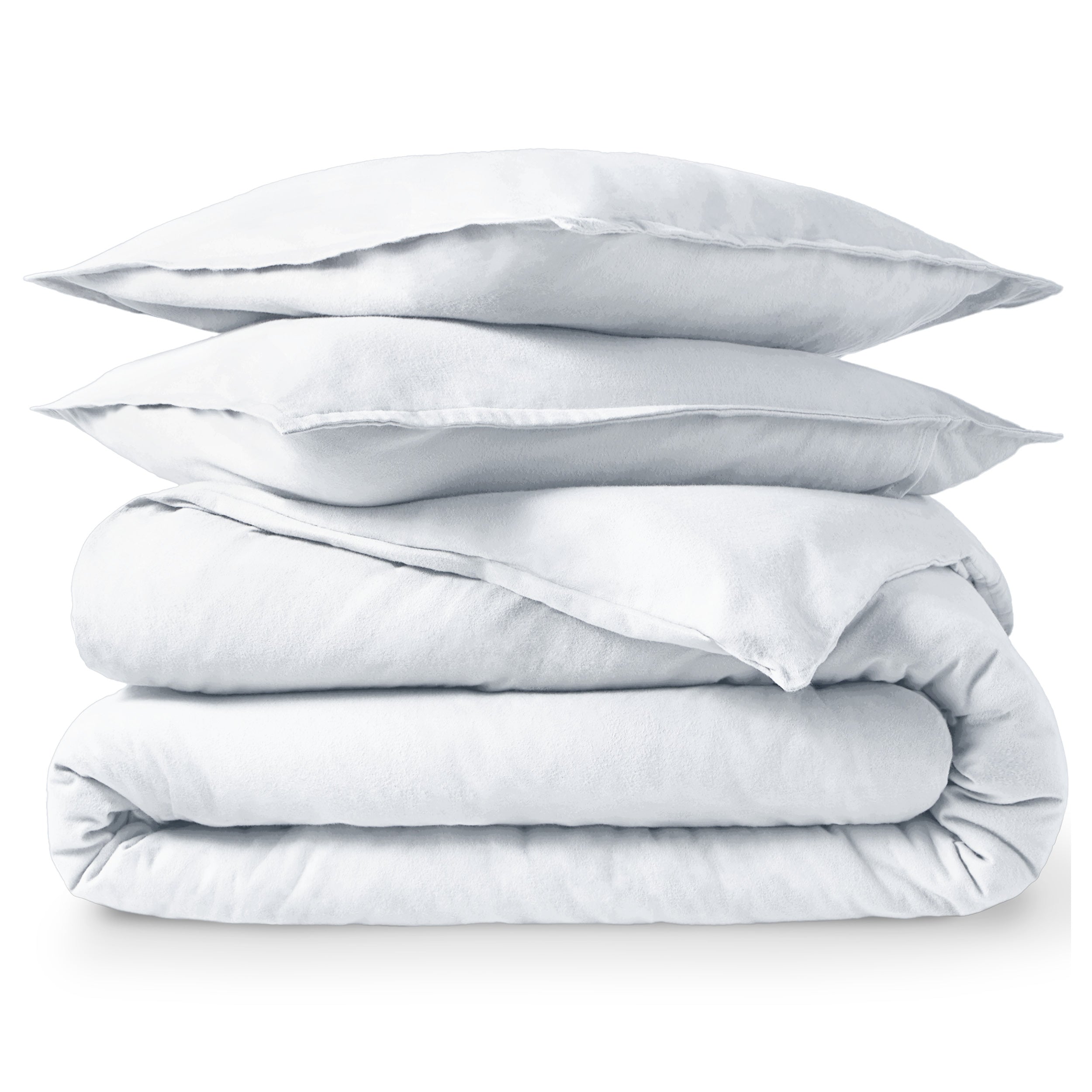 Flannel Duvet Cover Set - 100% Flannel Cotton - Double Brushed - Queen, White