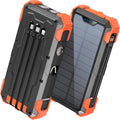 42800Mah Solar Charger Power Bank with 4 Cables, 15W Fast Charging Portable Charger for Cell Phone, Wireless Charger Solar Battery Pack with Dual Flashlights, Carabiner