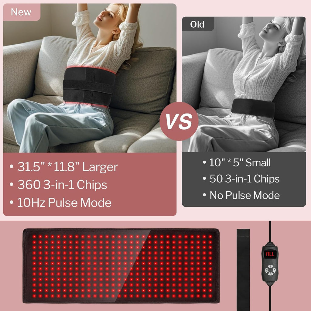 Red Light Therapy Pad, 31.5" × 11.8" Infrared Light Therapy Pad with 5 Light and 6 Timer Levels, 360 3-In-1 LED Modules, 660Nm & 850Nm near Infrared with Pulse Mode