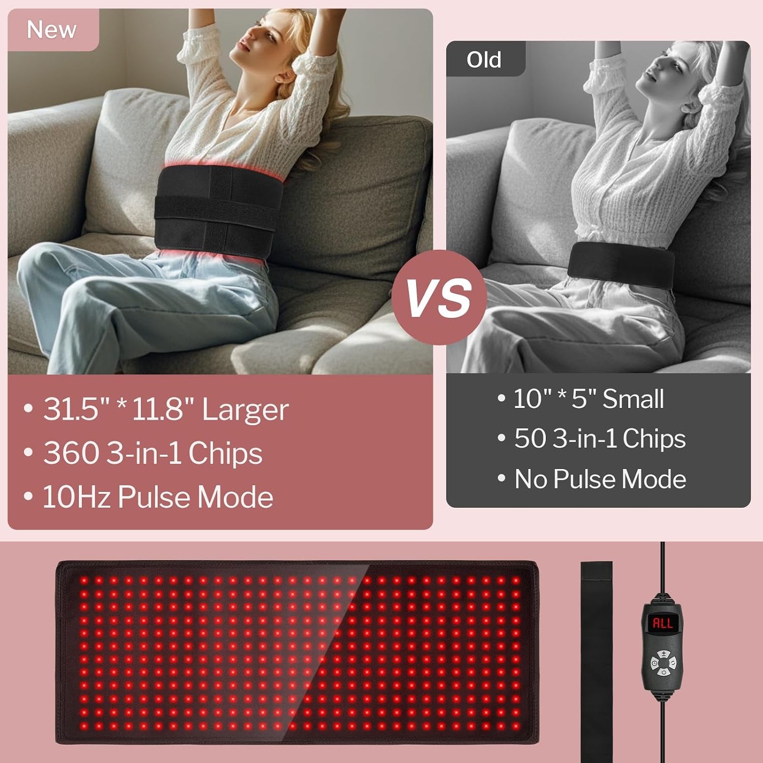 Red Light Therapy Pad, 31.5" × 11.8" Infrared Light Therapy Pad with 5 Light and 6 Timer Levels, 360 3-In-1 LED Modules, 660Nm & 850Nm near Infrared with Pulse Mode