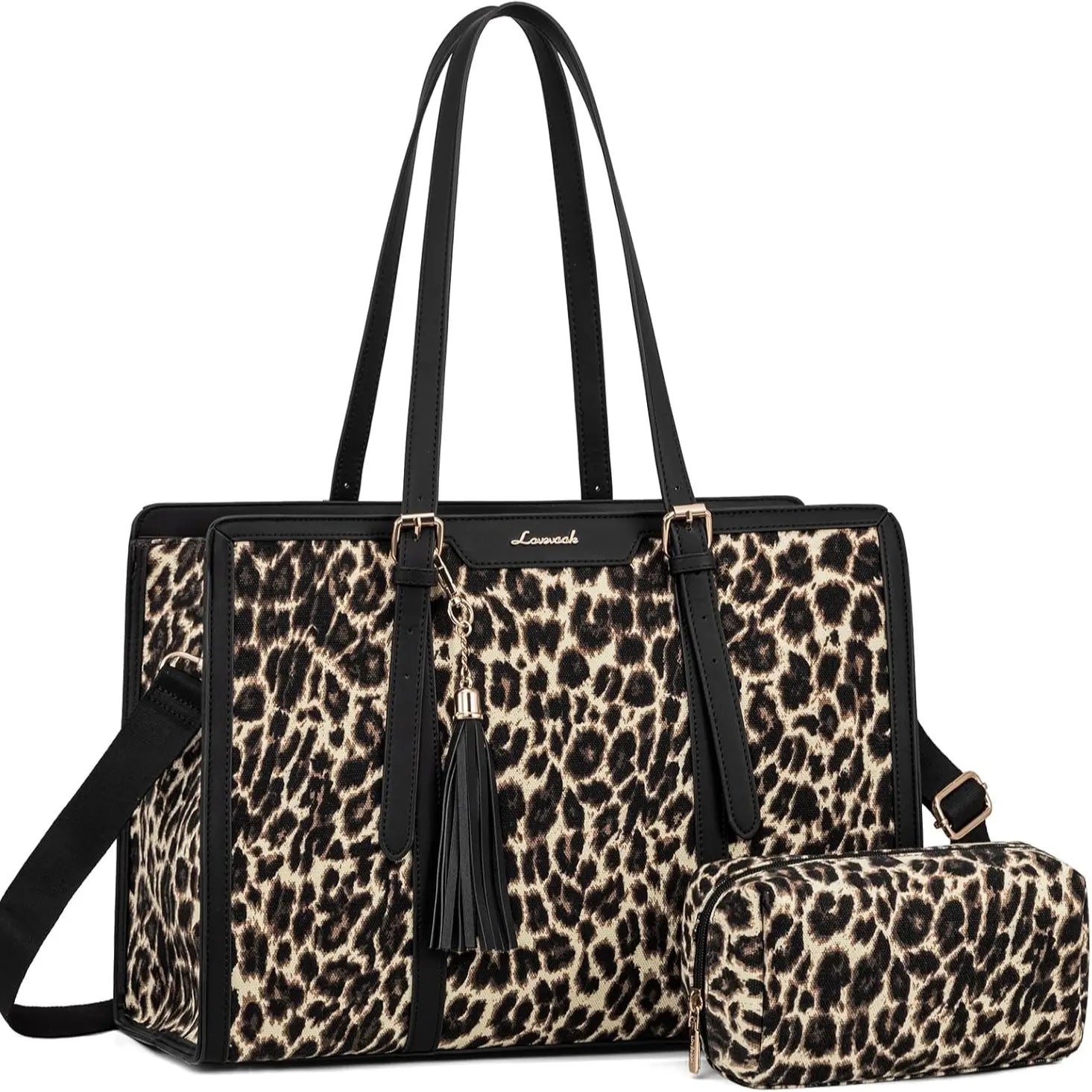 LOVEVOOK Canvas Laptop Tote Bag 15.6 & 17.3 Inches for Women with Clutch Purse, Lightweight Tote Bag with 2 Cup Holder, Purses for Women, Computer Bag for Work, Office, Casual. Dealsforyoudays