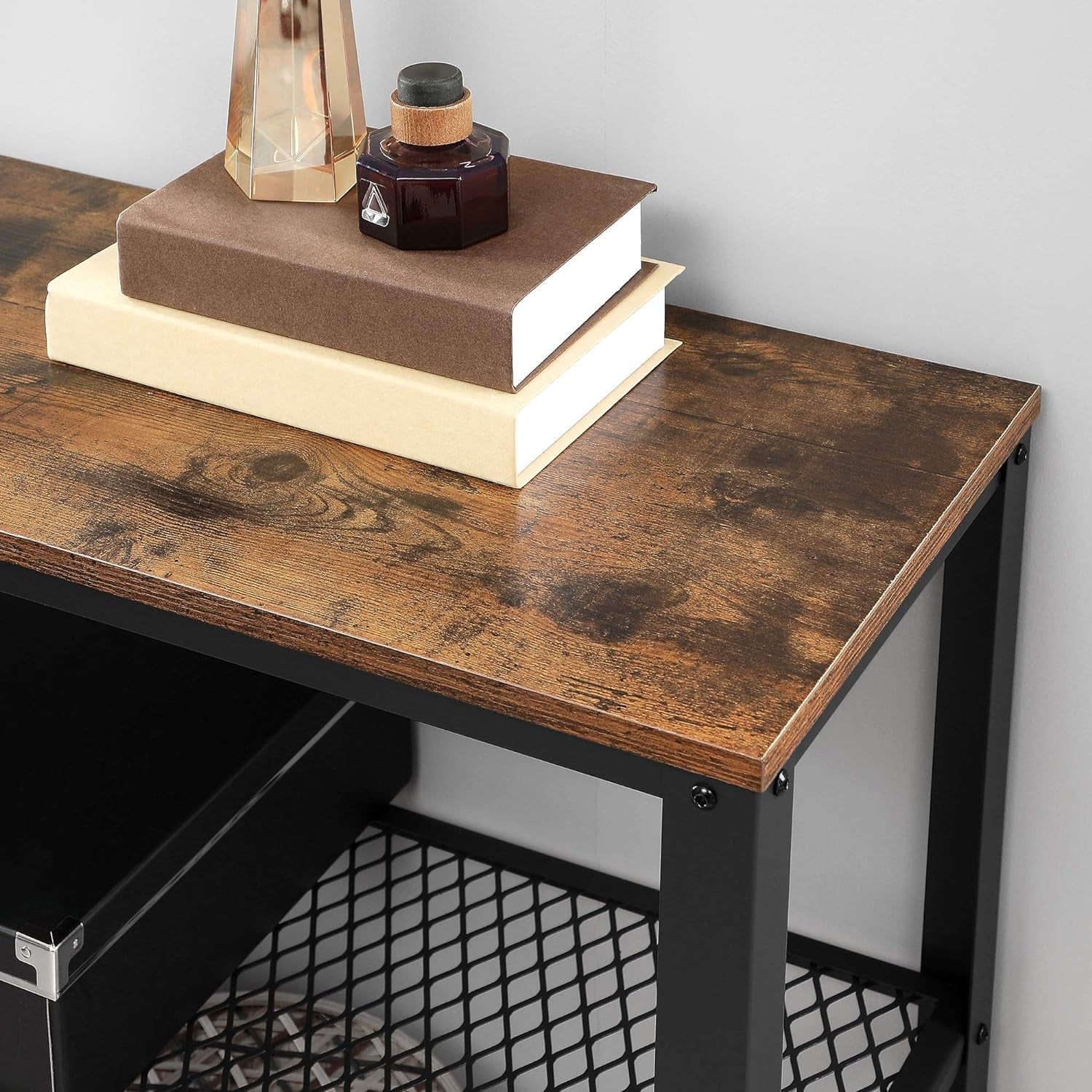 VASAGLE 40" Industrial Console Table, 3 Tier Entryway Table with Storage Shelf, Narrow Sofa Tables for Living Room, Hallway, Entrance Hall, Corridor, Bedroom, Rustic Brown and Black ULNT81BX