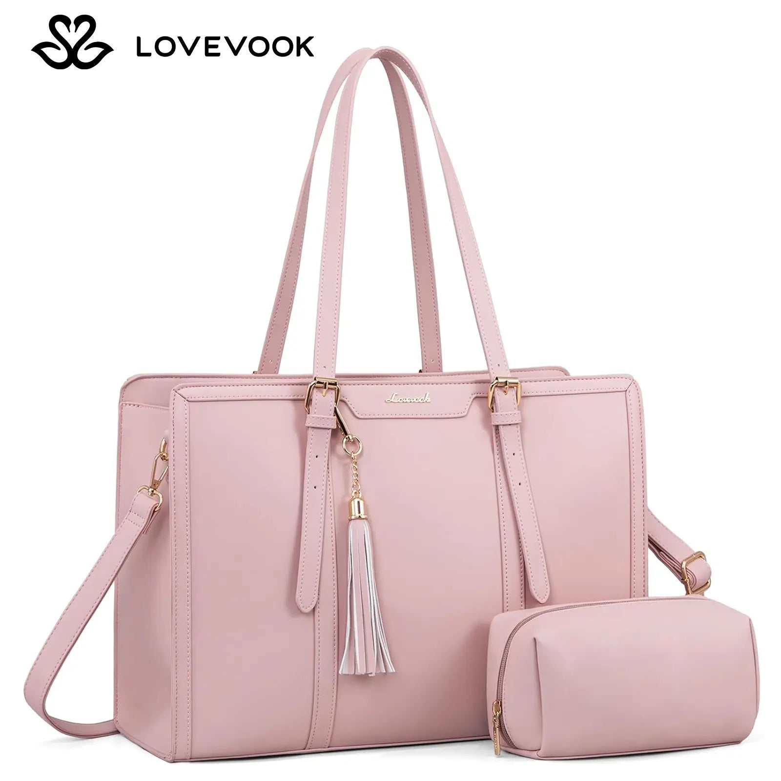 LOVEVOOK Canvas Laptop Tote Bag 15.6 & 17.3 Inches for Women with Clutch Purse, Lightweight Tote Bag with 2 Cup Holder, Purses for Women, Computer Bag for Work, Office, Casual. Dealsforyoudays
