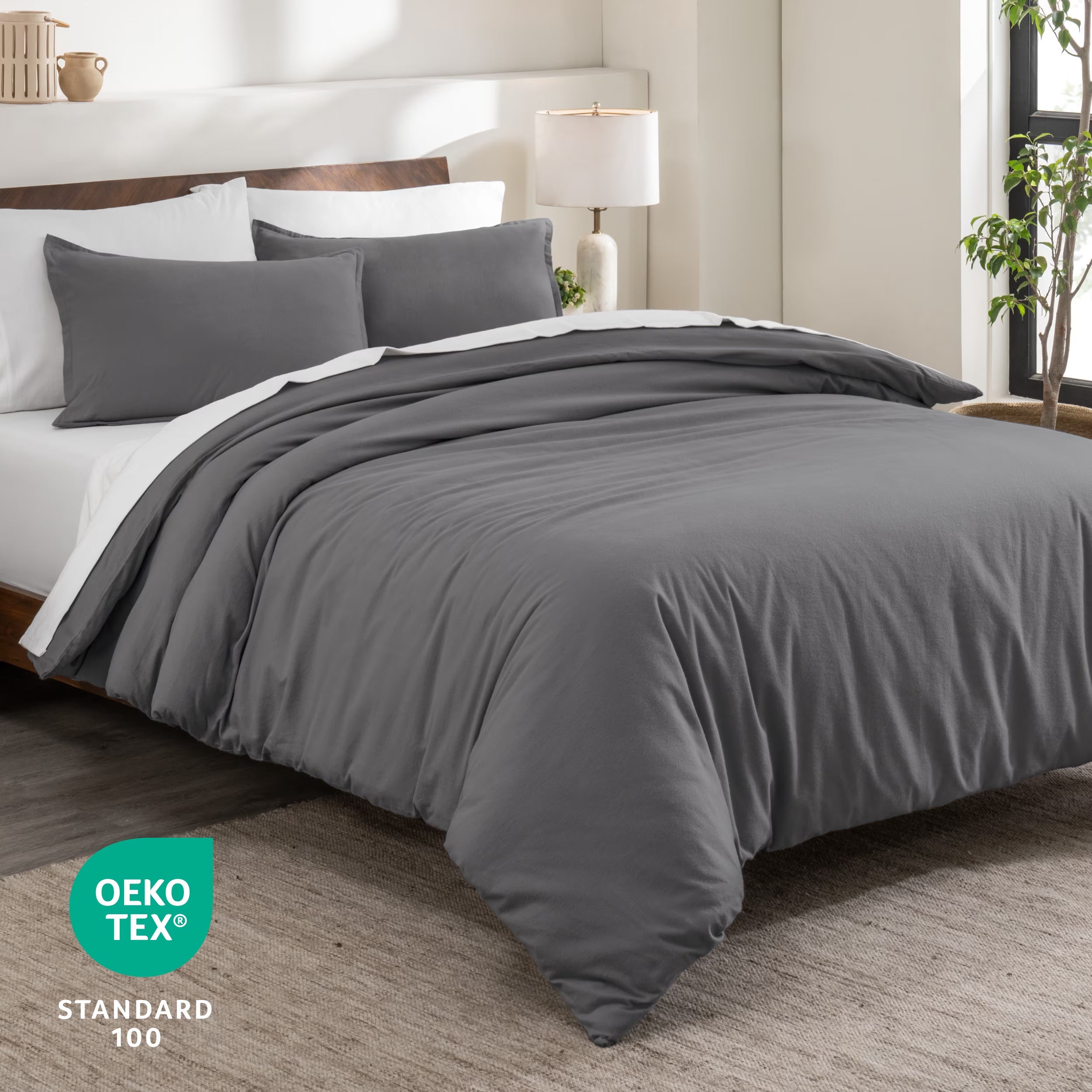Flannel Duvet Cover Set - 100% Flannel Cotton - Double Brushed - Queen, Gray