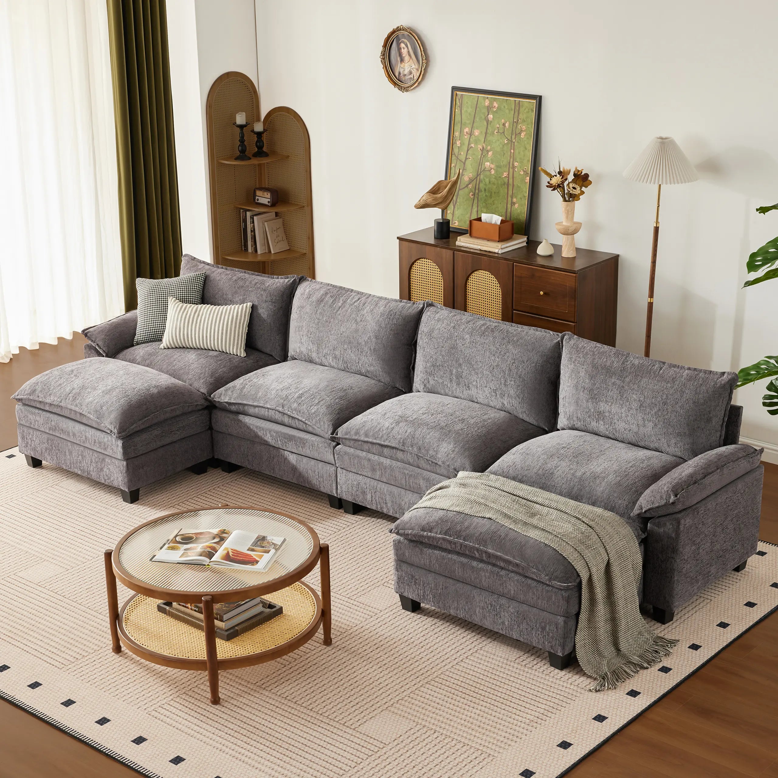 【2-3 Packages】115-149 Inch Modular Couch Sectionals with Ottoman, Big Comfy Cloud Couches, L/U Shaped 4-6 Seat Modular Sectional Sofa, Modern Cloud Sectional Couches for Living Room, Deep Seat Sofa