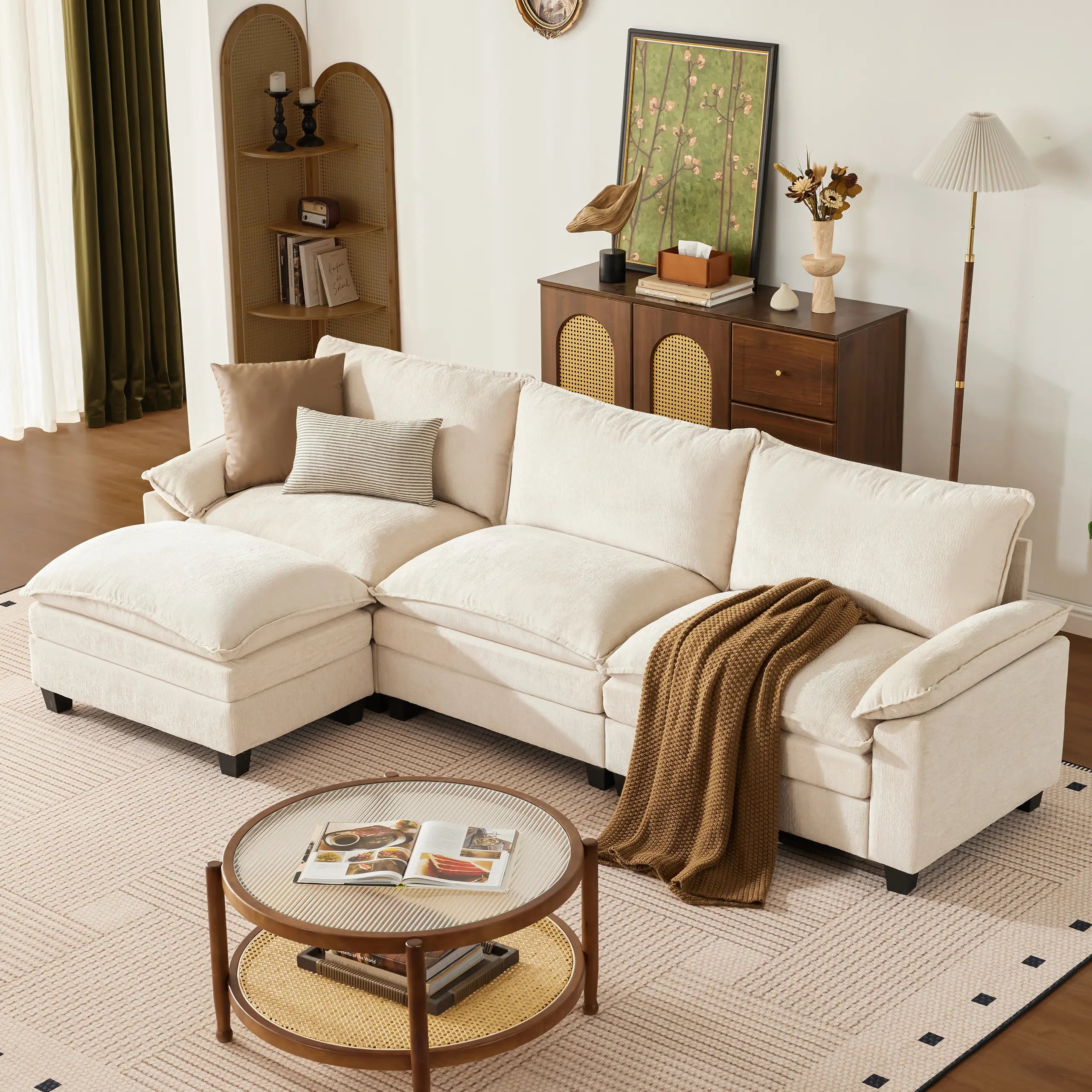 【2-3 Packages】115-149 Inch Modular Couch Sectionals with Ottoman, Big Comfy Cloud Couches, L/U Shaped 4-6 Seat Modular Sectional Sofa, Modern Cloud Sectional Couches for Living Room, Deep Seat Sofa