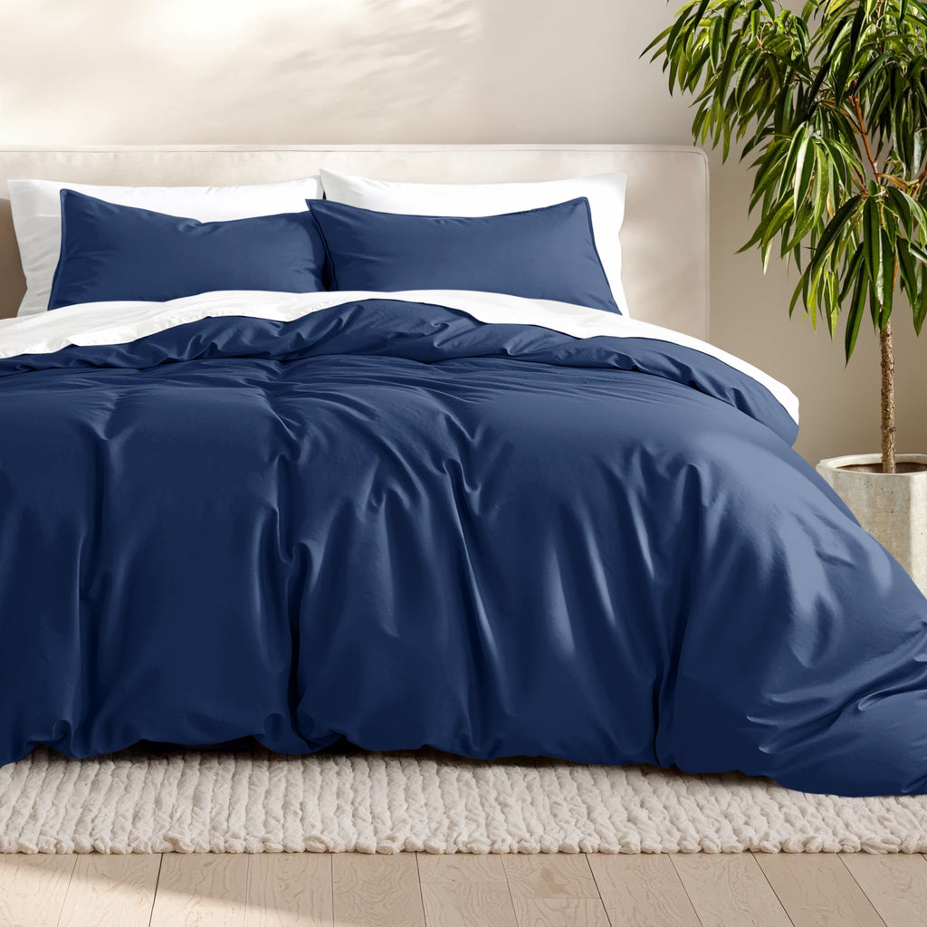 Luxury Duvet Cover and Sham Set - Premium 1800 Collection - Ultra-Soft - Oversized King, Dark Blue, 3-Pieces