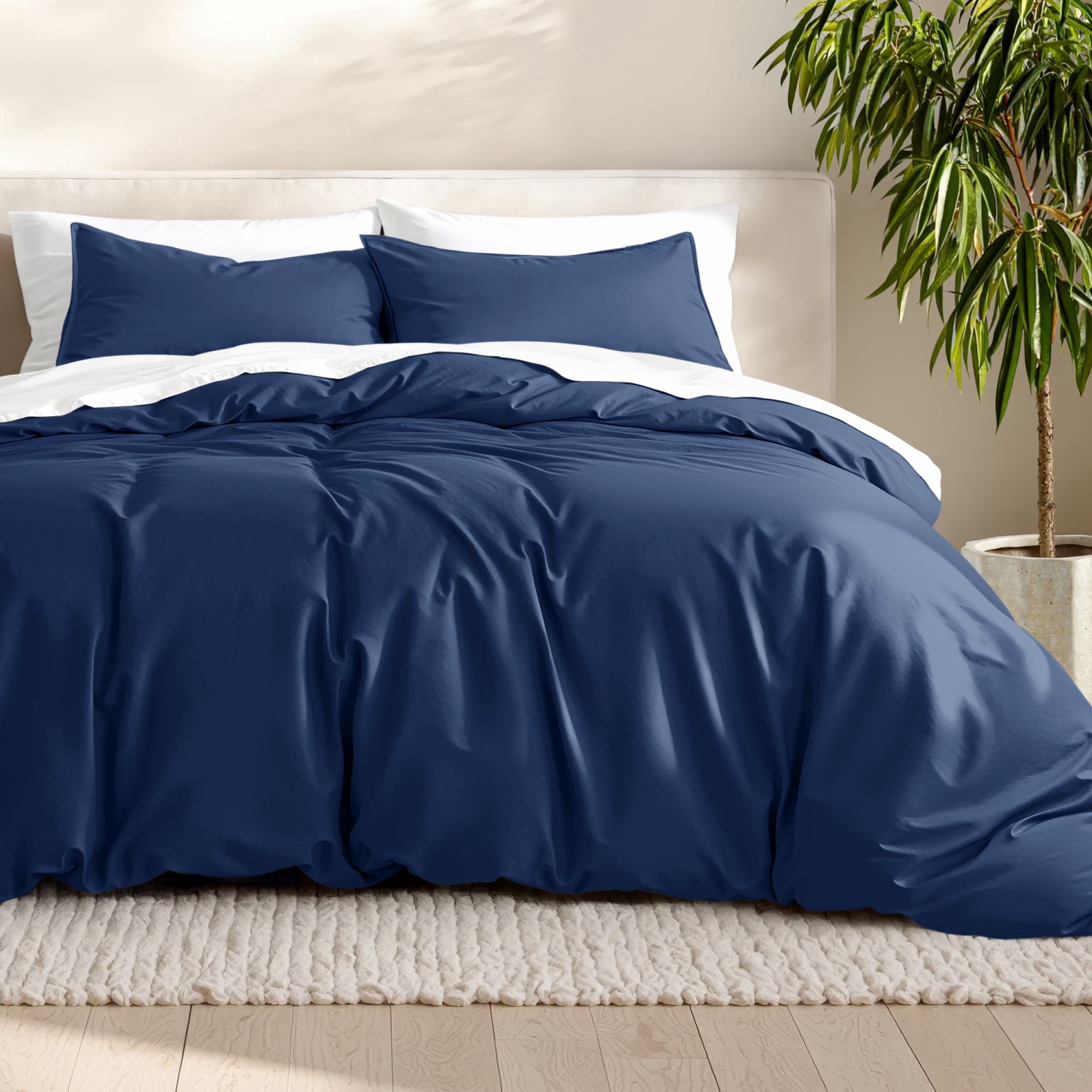 Luxury Duvet Cover and Sham Set - Premium 1800 Collection - Ultra-Soft - Oversized King, Dark Blue, 3-Pieces