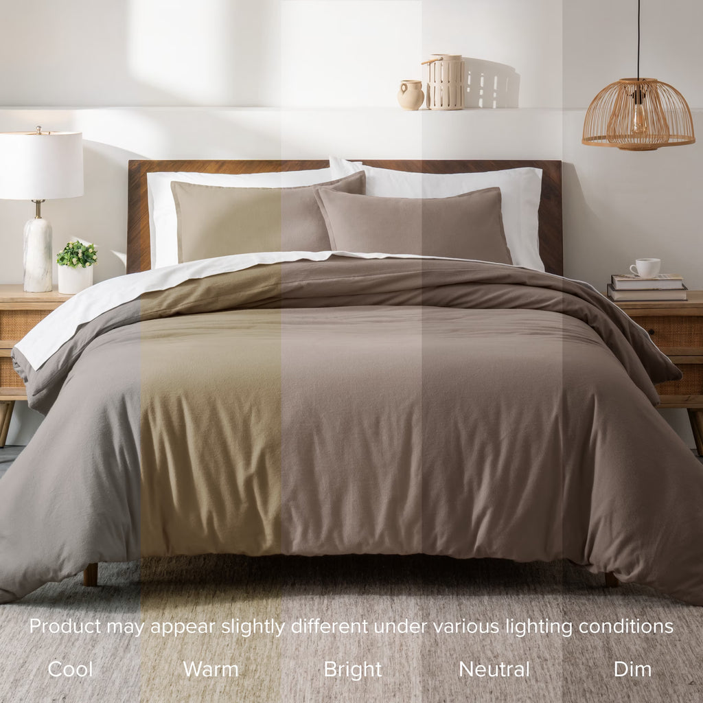 Flannel Duvet Cover Set - 100% Flannel Cotton - Double Brushed - Twin/Twin XL, Taupe