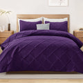 Ultrasonic Twin Quilt Set, 2-Piece Lightweight Bedspreads Modern Striped Coverlet, Deep Purple