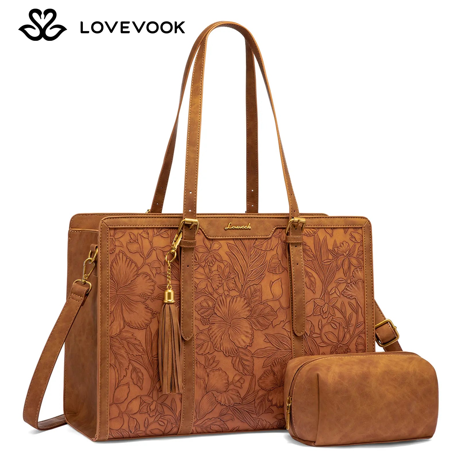 LOVEVOOK Canvas Laptop Tote Bag 15.6 & 17.3 Inches for Women with Clutch Purse, Lightweight Tote Bag with 2 Cup Holder, Purses for Women, Computer Bag for Work, Office, Casual. Dealsforyoudays