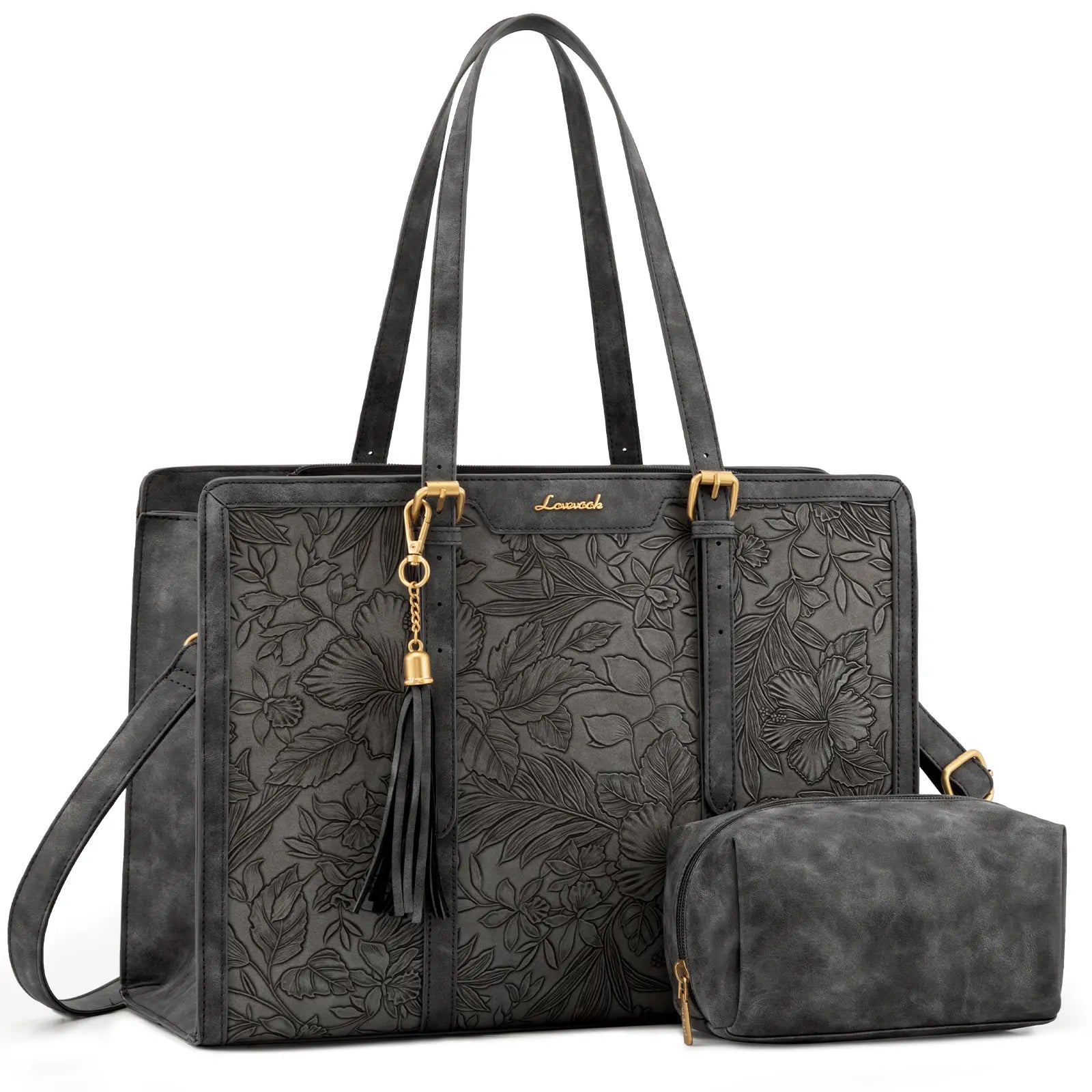 LOVEVOOK Canvas Laptop Tote Bag 15.6 & 17.3 Inches for Women with Clutch Purse, Lightweight Tote Bag with 2 Cup Holder, Purses for Women, Computer Bag for Work, Office, Casual. Dealsforyoudays
