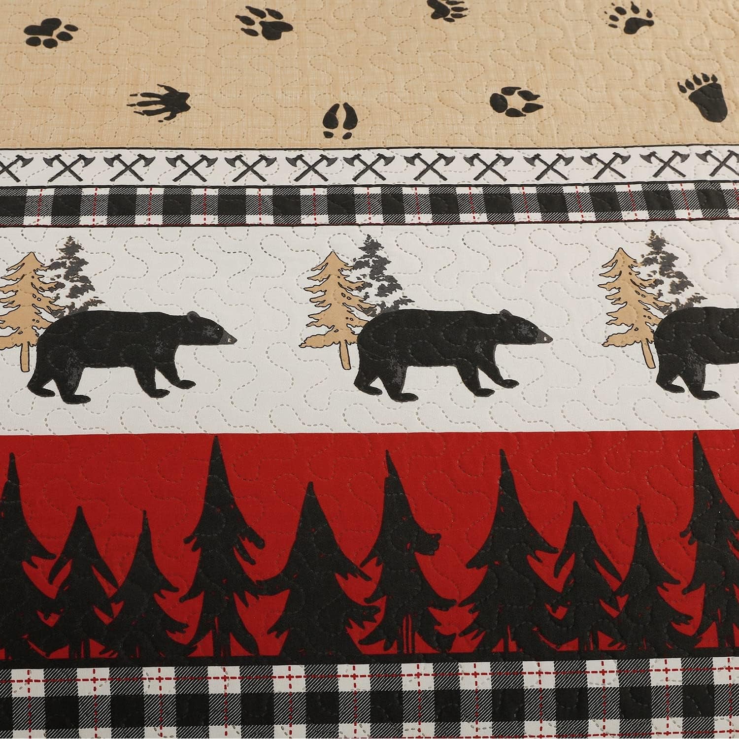 Quilt Set Queen/Full Size Rustic Quilt Bedspread Country Lodge Bedding Cabin Reversible Quilt Bedding Home Lightweight Bedspread Coverlet Black White Buffalo Plaid Quilt Animal Moose Bear Bedding