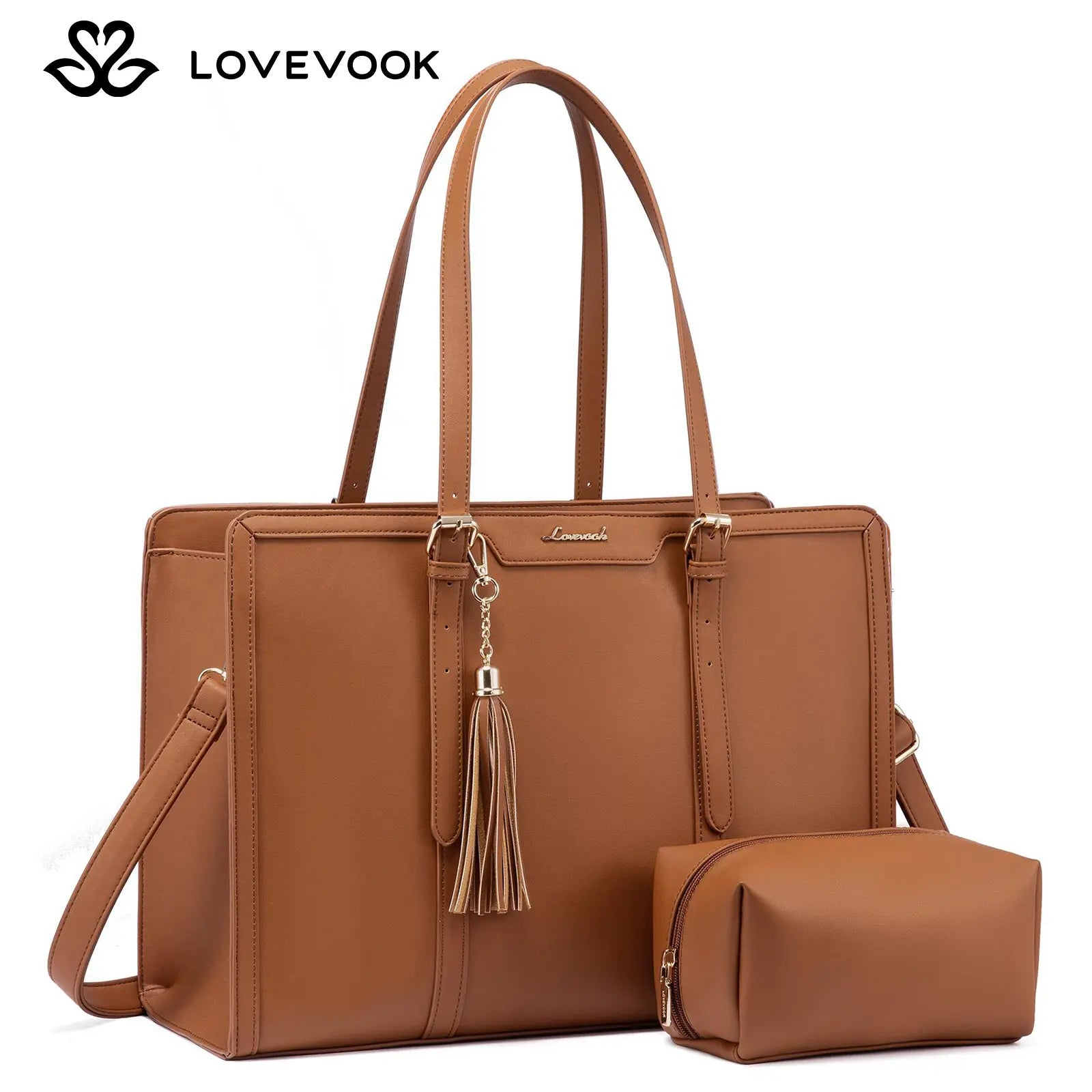 LOVEVOOK Canvas Laptop Tote Bag 15.6 & 17.3 Inches for Women with Clutch Purse, Lightweight Tote Bag with 2 Cup Holder, Purses for Women, Computer Bag for Work, Office, Casual. Dealsforyoudays