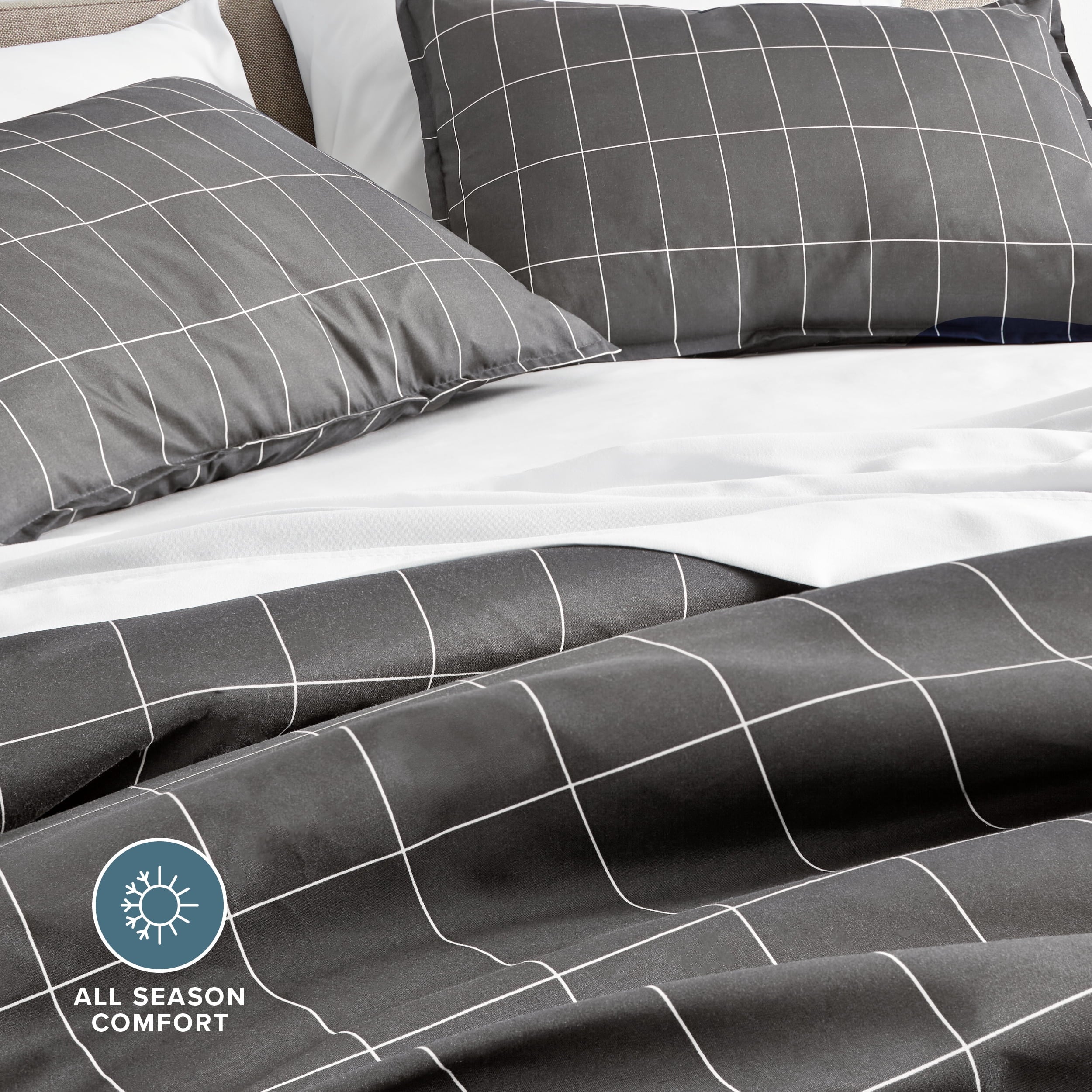 Luxury Duvet Cover and Sham Set - Premium 1800 Collection - Ultra-Soft - Oversized Queen, Grid - Gray/White, 3-Pieces
