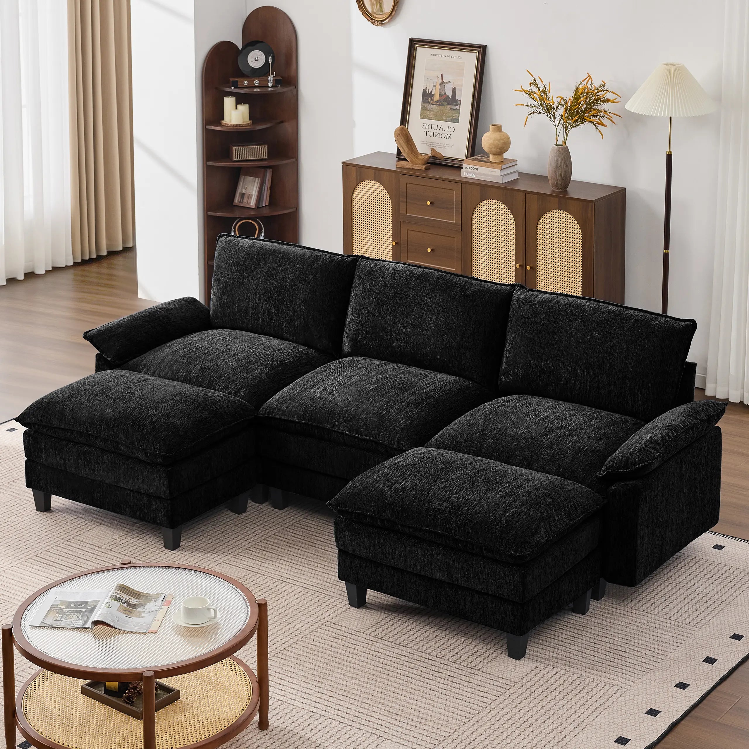 【2-3 Packages】115-149 Inch Modular Couch Sectionals with Ottoman, Big Comfy Cloud Couches, L/U Shaped 4-6 Seat Modular Sectional Sofa, Modern Cloud Sectional Couches for Living Room, Deep Seat Sofa