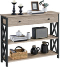 Yaheetech Console Table with Drawer, Entry Table with 3 Tier Storage, Gray | Narrow Hallway Sofa Table with Hidden Storage for Keys and Mail, Sturdy MDF Top on Black Iron Frame, Fits Small Spaces